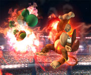 Diddy Kong, using one of his normal attacks with the Curry.