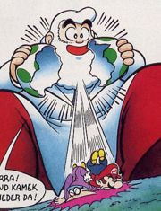 Dr. Light opening the egg with Kamek and Mario inside.