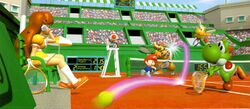 Daisy watching a tennis match. (Mario Tennis)