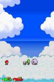 Baby Luigi using his Hammer on a Gnarantula.