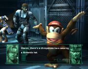 Solid Snake telling Otacon about Diddy Kong.