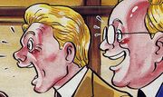 The President (left) along with Helmut Kohl, as seen in "Donkey Kong in: Banana Day 24".