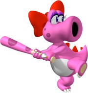 Birdo preparing to hit the ball.
