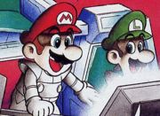 Mario and Luigi inside their SNES-spaceship.