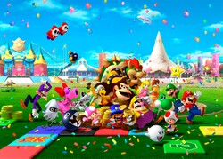 The playable cast of Mario Party 8 (as well as some supporting characters) enjoying the Star Carnival.