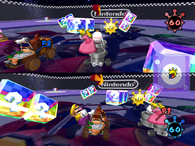 The logo appearing on the sides at Nintendo Gamecube in Mario Kart: Double Dash!!.