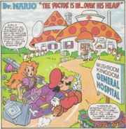 Mario and Princess Peach rushing to the Mushroom Kingdom Hospital.