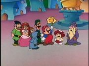 Mario, Luigi, Toad, Princess Toadstool, Mervin the Magician and several townspeople in Cramalot.