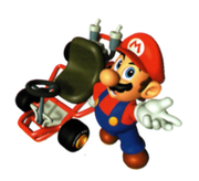 The Paper Mario castle in the background from Mario Kart: Super Circuit.