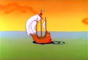 Captain Clump's ship, sailing through Pirate Waters.