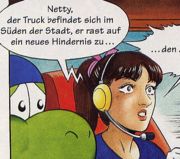 Yoshi and Netty trying to make the out-of-control truck stop.