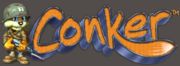 A Conker series logo next to Conker himself.