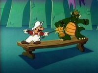 Super Mario, battling King Koopa over the fate of Cramalot.