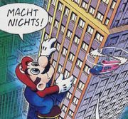 Mario climbing up the Empire State Building, as an allusion to a famous King Kong scene.