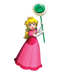 Peach holding up a sign used for the "Odd Card Out" mini-game (Mario Party 6).