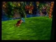 Donkey Kong exploring Jungle Japes in Donkey Kong 64.
