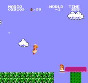 Mario begins his trek through the bizarre Minus World of the Famicom Disk System.