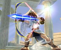 Pit, using Palutena's Bow in his standard move, Palutena's Arrow.