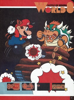 Raccoon Mario fighting Bowser in one of his tanks.