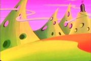 The Swiss Cheese Alps, with Dr. Koopenstein's tower in the distance.