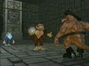 Donkey Kong and Kaptain Scurvy fighting over the Crystal Coconut.