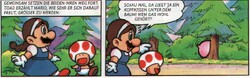 Mario and Toad exploring the new world, while in the next frame finding Kirby.