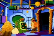 Bowser and Mighty Plumber inside the Pipe Land Coin Treasury.