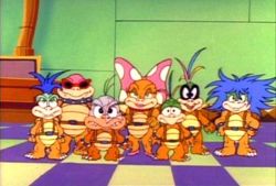 With parachutes strapped to their backs, the Koopalings each prepare to invade one of the seven continents of the Real World.