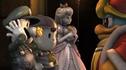 King Dedede looking at his trophies.