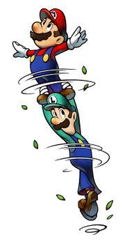 Mario and Luigi doing a Spin Jump.