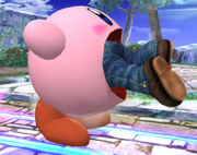 Kirby, swallowing Mario.