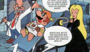 Dr. Wily and the evil Princess Peach detaining Mario.