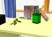 Samus being restored to a doll after defeating Master Hand.