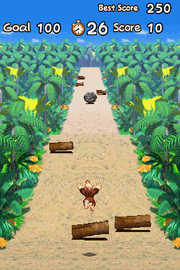 Donkey Kong jumping over a log in Rolling Panic.