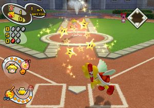 A Red Koopa Paratroopa batting in Peach Garden.