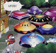 The UFOs in the parking lot.