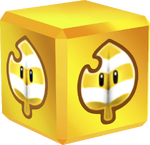 The Invincibility Leaf (left) and P-Wing (right) Assist Blocks from Super Mario 3D Land.