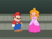 Mario and a hesitant Princess Toadstool.