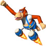 Lanky with his updated look of Donkey Kong Barrel Blast.