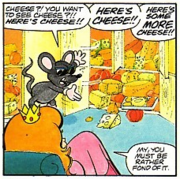 A Mouser shows off his cheese in the Super Mario Bros. comic "A Mouser in the Houser".