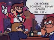 Mario performing his song in a club, as seen in Super Mario: Die Blume meines Herzens.