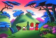 Mario, Luigi, Princess Toadstool and Toad in Turtlevania at dawn.