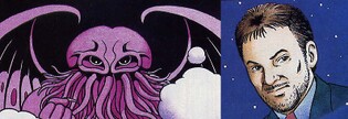 On the right is Heini's human disguise; on the left is his true alien form.