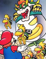 Bowser battling Mario in his Koopa Clown Car.