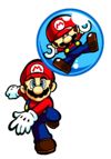 Mario freeing a Mini Mario from its orb.