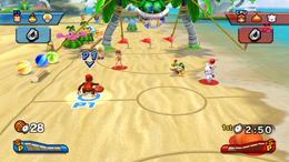 A 3-on-3 Basketball match at Koopa Troopa Beach.