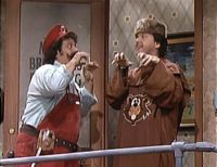 Mario and Mr. Gibbel greet each other with the special Chippie Chipmunks greeting.