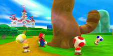 Peach's castle in Super Mario 3D Land, from the inside and outside respectively.