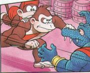 The fight between King K. Rool and the Kongs.