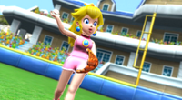 Peach in the opening for Mario Super Sluggers; on the "fielding end".